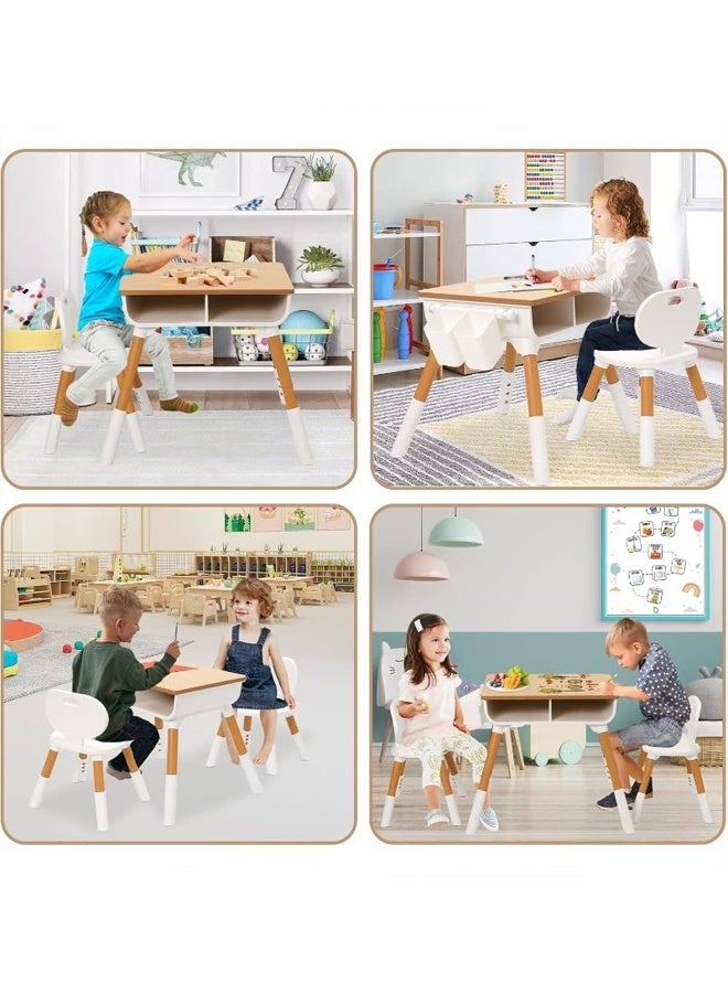 بيوينتي طاولة وكراسي 2 مجموعة، مكتب قابل للتعديل ارتفاعًا مع سلم تخزين كبير سطح نظيف، طاولة أنشطة التعلم للصفوف ورياض الأطفال والمنازل، مجموعة طاولة وكرسي للرسم - Image 4